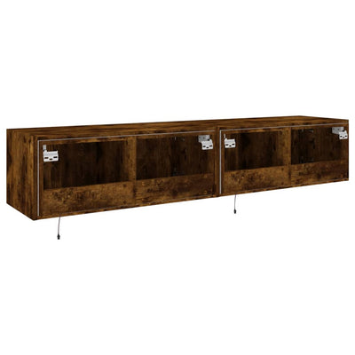 TV-seinäkaapit LED-valoilla 2 kpl savutammi 80x35x31 cm