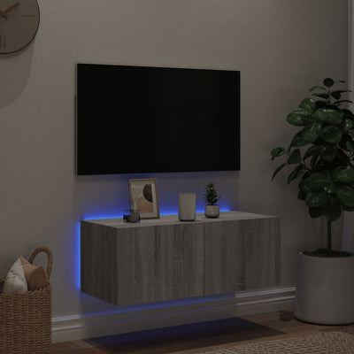 TV-seinäkaappi LED-valoilla harmaa Sonoma 80x35x31 cm