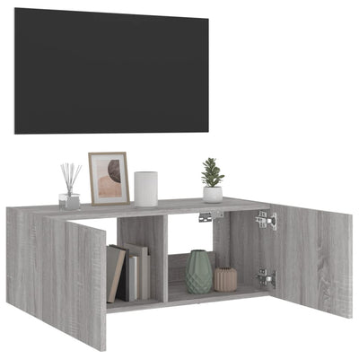 TV-seinäkaappi LED-valoilla harmaa Sonoma 80x35x31 cm