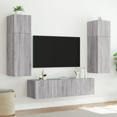 TV-seinäkaapit LED-valoilla 2 kpl harmaa Sonoma 80x35x31 cm