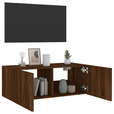 TV-seinäkaappi LED-valoilla ruskea tammi 80x35x31 cm