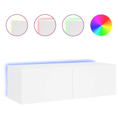TV-seinäkaappi LED-valoilla valkoinen 100x35x31 cm