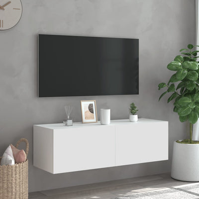 TV-seinäkaappi LED-valoilla valkoinen 100x35x31 cm