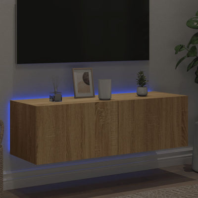 TV-seinäkaappi LED-valoilla Sonoma-tammi 100x35x31 cm