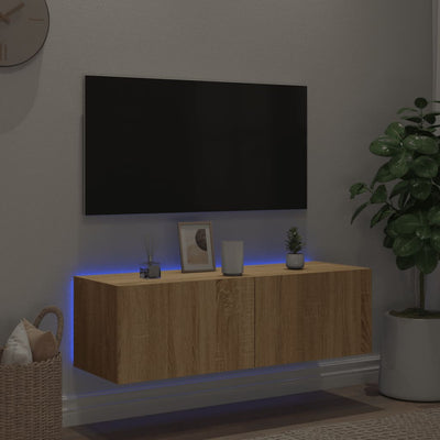 TV-seinäkaappi LED-valoilla Sonoma-tammi 100x35x31 cm