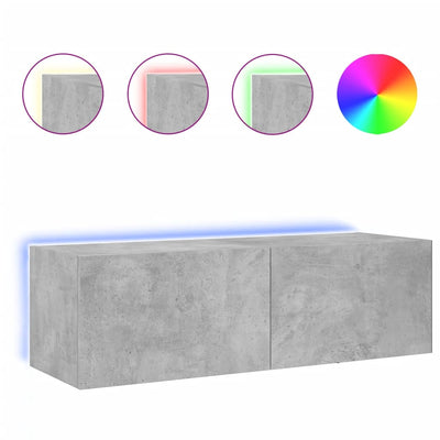 TV-seinäkaappi LED-valoilla betoninharmaa 100x35x31 cm