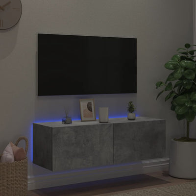 TV-seinäkaappi LED-valoilla betoninharmaa 100x35x31 cm