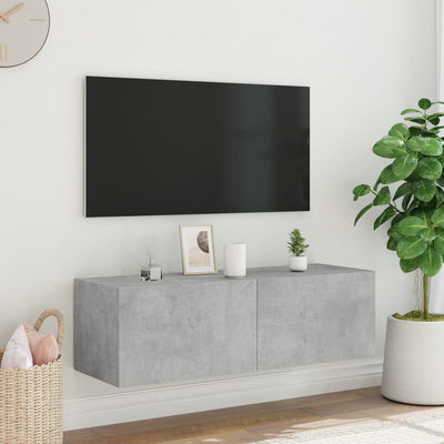 TV-seinäkaappi LED-valoilla betoninharmaa 100x35x31 cm