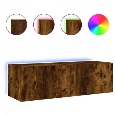 TV-seinäkaappi LED-valoilla savutammi 100x35x31 cm