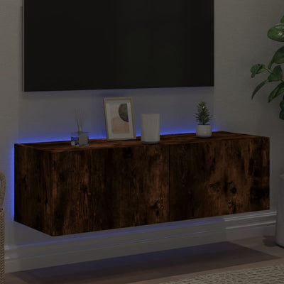 TV-seinäkaappi LED-valoilla savutammi 100x35x31 cm
