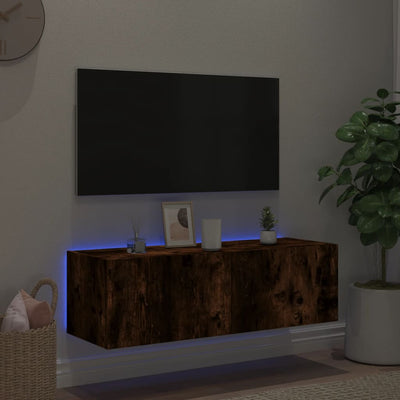 TV-seinäkaappi LED-valoilla savutammi 100x35x31 cm