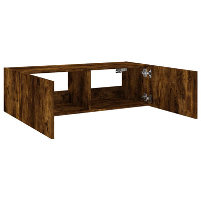 TV-seinäkaappi LED-valoilla savutammi 100x35x31 cm
