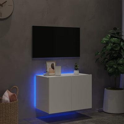 TV-seinäkaappi LED-valoilla valkoinen 60x35x41 cm