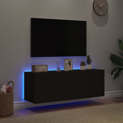 TV-seinäkaapit LED-valoilla 2 kpl musta 60x35x41 cm