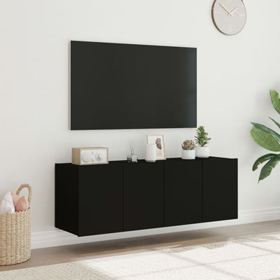 TV-seinäkaapit LED-valoilla 2 kpl musta 60x35x41 cm