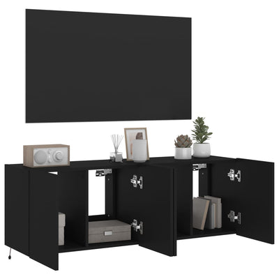 TV-seinäkaapit LED-valoilla 2 kpl musta 60x35x41 cm