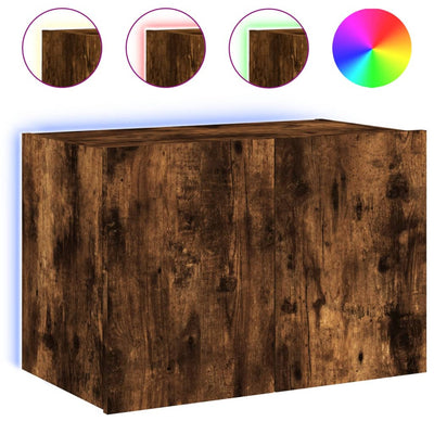 TV-seinäkaappi LED-valoilla savutammi 60x35x41 cm