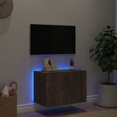TV-seinäkaappi LED-valoilla savutammi 60x35x41 cm