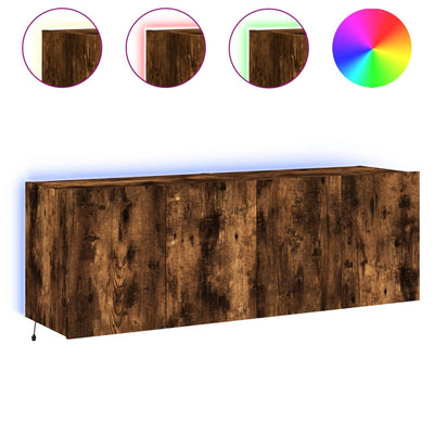TV-seinäkaapit LED-valoilla 2 kpl savutammi 60x35x41 cm