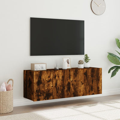 TV-seinäkaapit LED-valoilla 2 kpl savutammi 60x35x41 cm