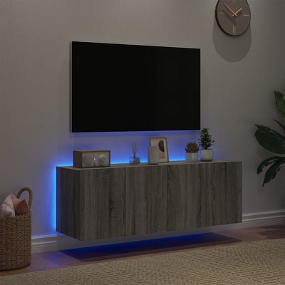 TV-seinäkaapit LED-valoilla 2 kpl harmaa Sonoma 60x35x41 cm