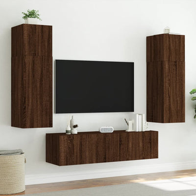TV-seinäkaapit LED-valoilla 2 kpl ruskea tammi 60x35x41 cm