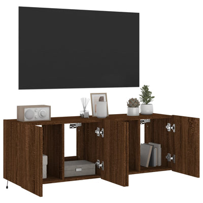 TV-seinäkaapit LED-valoilla 2 kpl ruskea tammi 60x35x41 cm