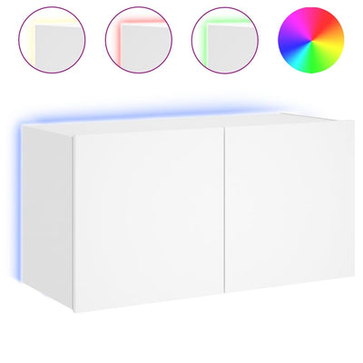 TV-seinäkaappi LED-valoilla valkoinen 80x35x41 cm