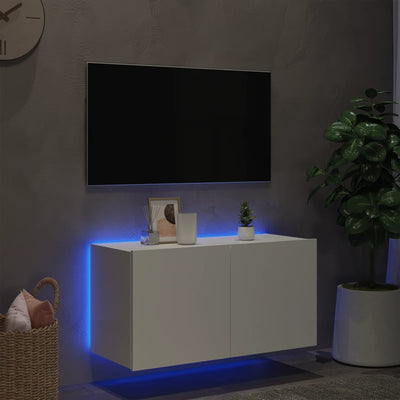 TV-seinäkaappi LED-valoilla valkoinen 80x35x41 cm