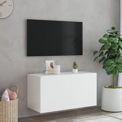 TV-seinäkaappi LED-valoilla valkoinen 80x35x41 cm