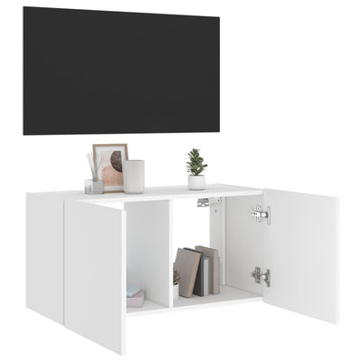 TV-seinäkaappi LED-valoilla valkoinen 80x35x41 cm