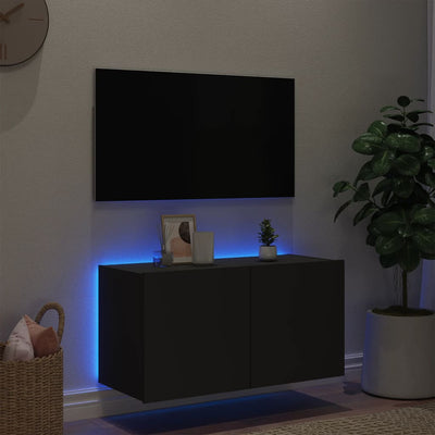 TV-seinäkaappi LED-valoilla musta 80x35x41 cm