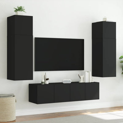 TV-seinäkaappi LED-valoilla musta 80x35x41 cm