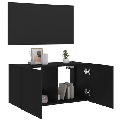TV-seinäkaappi LED-valoilla musta 80x35x41 cm