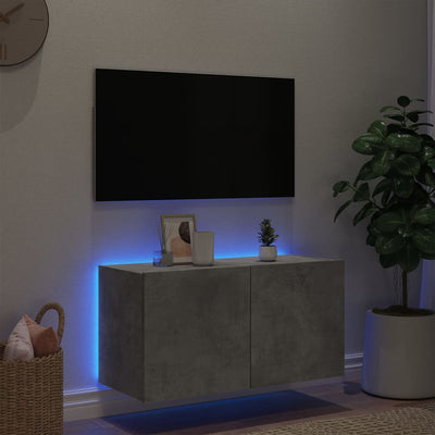 TV-seinäkaappi LED-valoilla betoninharmaa 80x35x41 cm