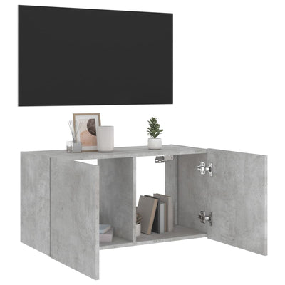 TV-seinäkaappi LED-valoilla betoninharmaa 80x35x41 cm