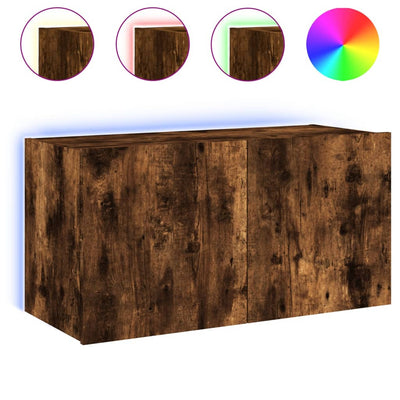 TV-seinäkaappi LED-valoilla savutammi 80x35x41 cm