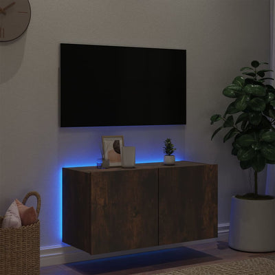 TV-seinäkaappi LED-valoilla savutammi 80x35x41 cm