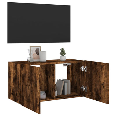 TV-seinäkaappi LED-valoilla savutammi 80x35x41 cm