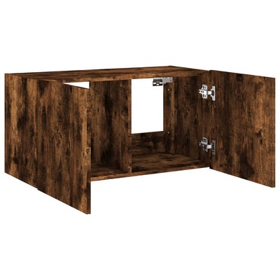 TV-seinäkaappi LED-valoilla savutammi 80x35x41 cm
