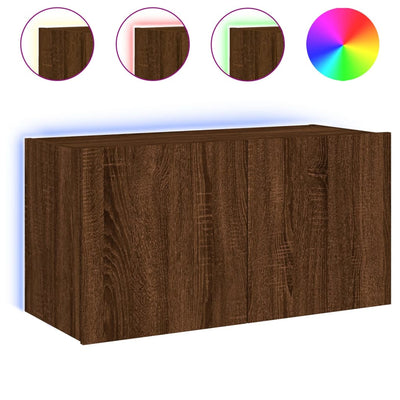 TV-seinäkaappi LED-valoilla ruskea tammi 80x35x41 cm