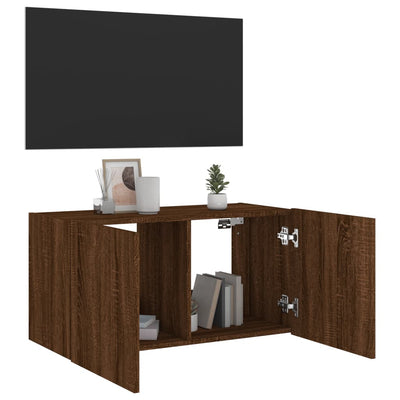 TV-seinäkaappi LED-valoilla ruskea tammi 80x35x41 cm