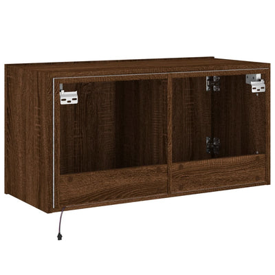 TV-seinäkaappi LED-valoilla ruskea tammi 80x35x41 cm