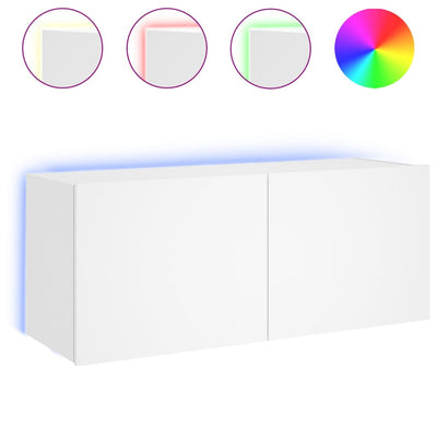 TV-seinäkaappi LED-valoilla valkoinen 100x35x41 cm