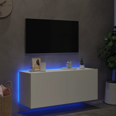 TV-seinäkaappi LED-valoilla valkoinen 100x35x41 cm
