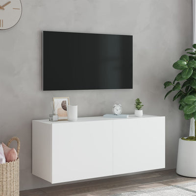 TV-seinäkaappi LED-valoilla valkoinen 100x35x41 cm
