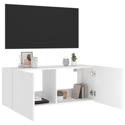 TV-seinäkaappi LED-valoilla valkoinen 100x35x41 cm