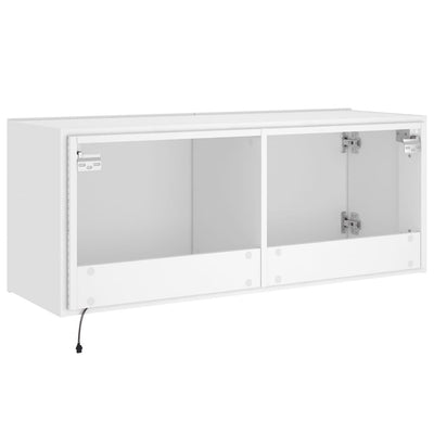 TV-seinäkaappi LED-valoilla valkoinen 100x35x41 cm