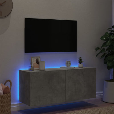TV-seinäkaappi LED-valoilla betoninharmaa 100x35x41 cm