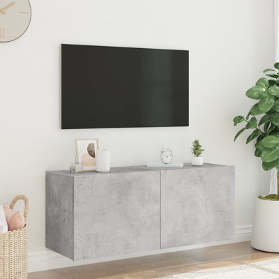 TV-seinäkaappi LED-valoilla betoninharmaa 100x35x41 cm